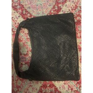 Genuine Leather Woven Hobo Shoulder Bag Black